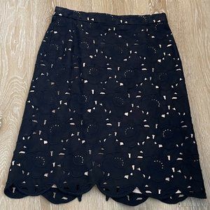 J. Crew Black Floral Cut-out A-line Cotton Skirt, Size 4